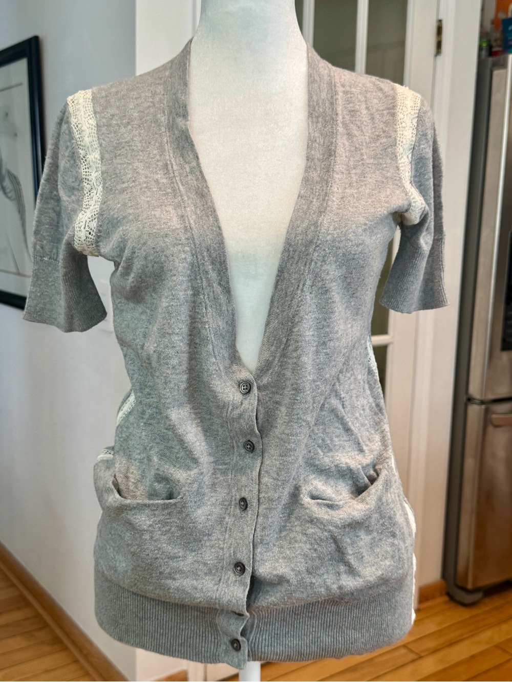 LOFT Light Gray Short-Sleeve Button Front Cardigan